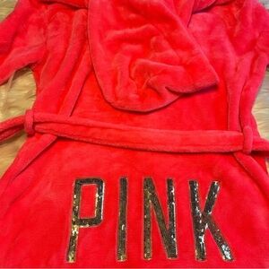 Victoria Secret PINK brand Hot Pink  Plush Robe with Gold Sequin Detail